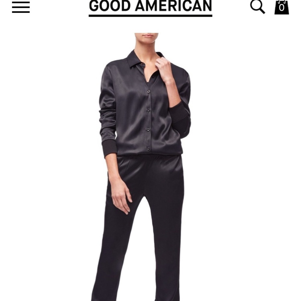 Good American black silk romper